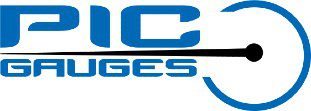 Logo with a circular design element and blue text that reads "PIC Gauges".