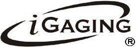 Simple black and white logo with stylized text reading "iGaging".