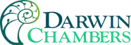 Green and blue Darwin Chambers branding
