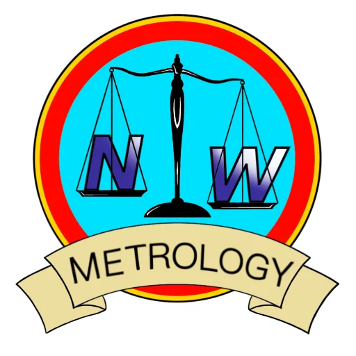 Logo with scales and letters 'N' and 'W' representing metrology.